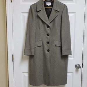 Studio 1 Women's 14 Brown Cream Geometric Lined 4 Button Front Long Over Coat